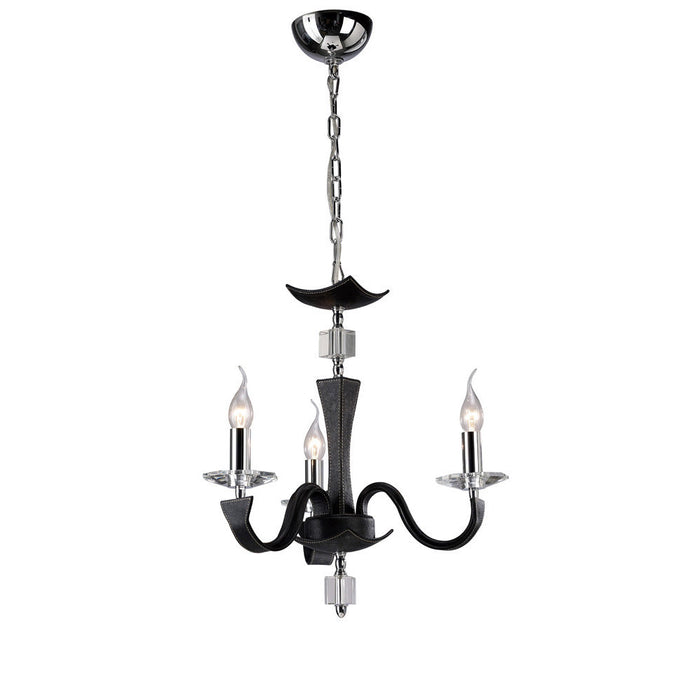 Diyas Nardini Pendant 3 Light E14 Polished Chrome/Black Faux Leather/Crystal • IL31033