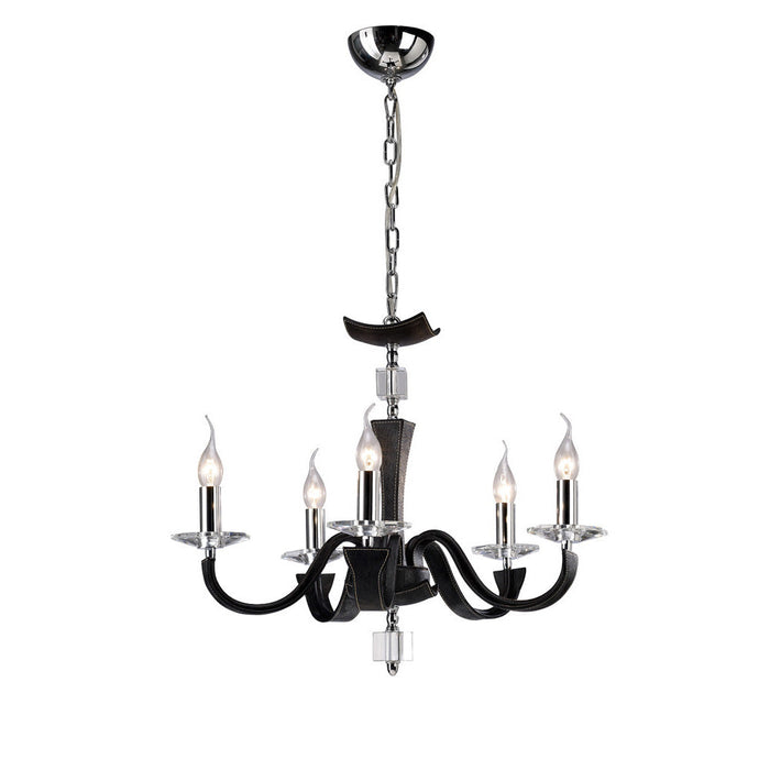 Diyas Nardini Pendant 5 Light E14 Polished Chrome/Black Faux Leather/Crystal • IL31035