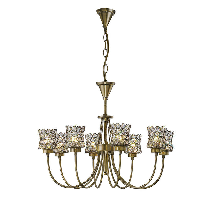 Diyas Nelson Pendant 8 Light G9 Antique Brass/Crystal • IL20662