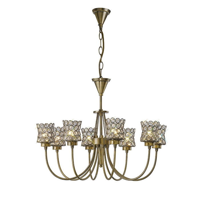 Diyas Nelson Pendant 8 Light G9 Antique Brass/Crystal • IL20662