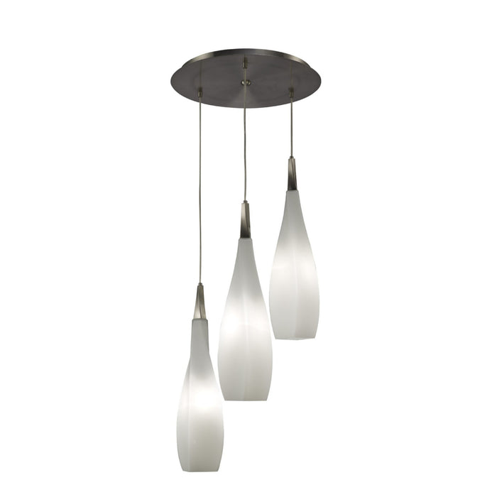 Mantra M3573 Neo Pendant 3 Light E27 Round, Satin Nickel/Frosted White Glass • M3573