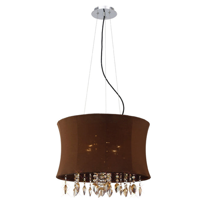 Diyas Niki Pendant 4 Light E14 With Brown Shade Polished Chrome/Coffee Crystal • IL30564