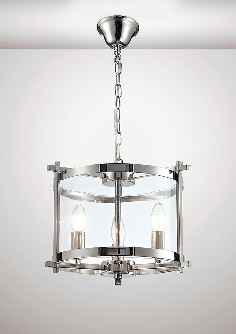 Deco Nolan Single Small Pendant 3 Light E14 Polished Chrome/Clear Glass • D0087