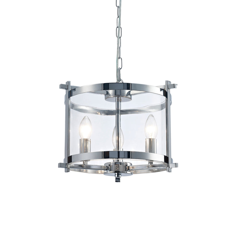 Deco Nolan Single Small Pendant 3 Light E14 Polished Chrome/Clear Glass • D0087