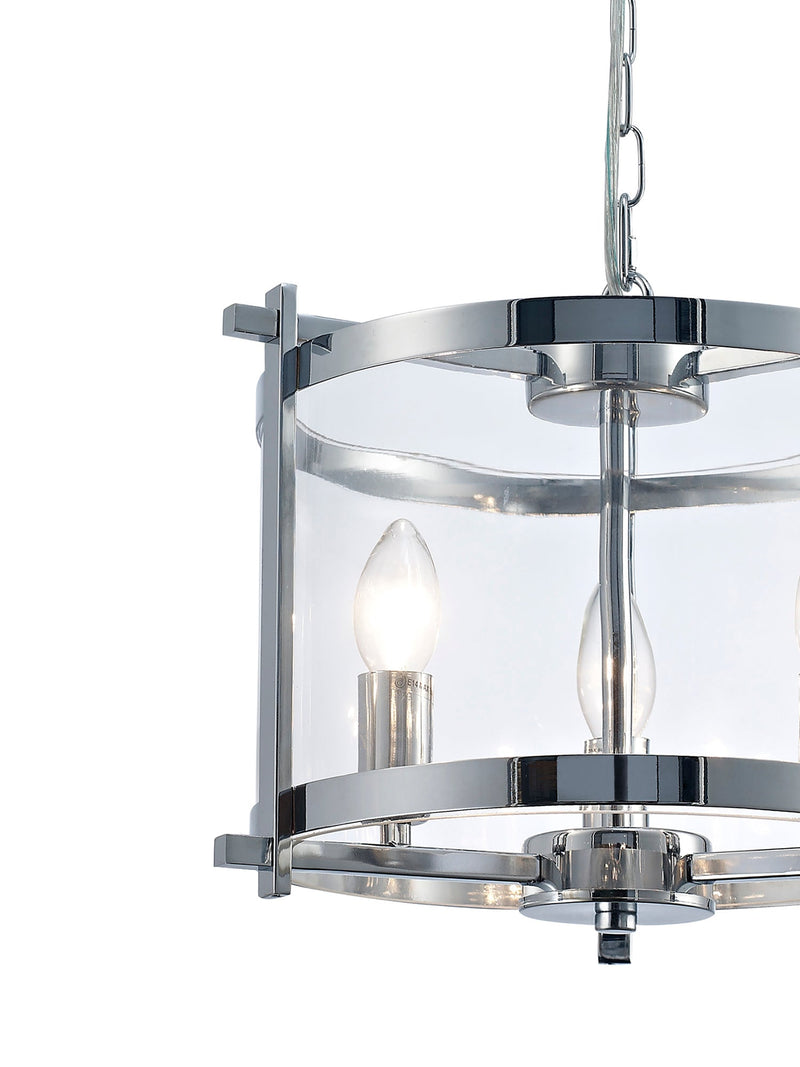 Deco Nolan Single Small Pendant 3 Light E14 Polished Chrome/Clear Glass • D0087