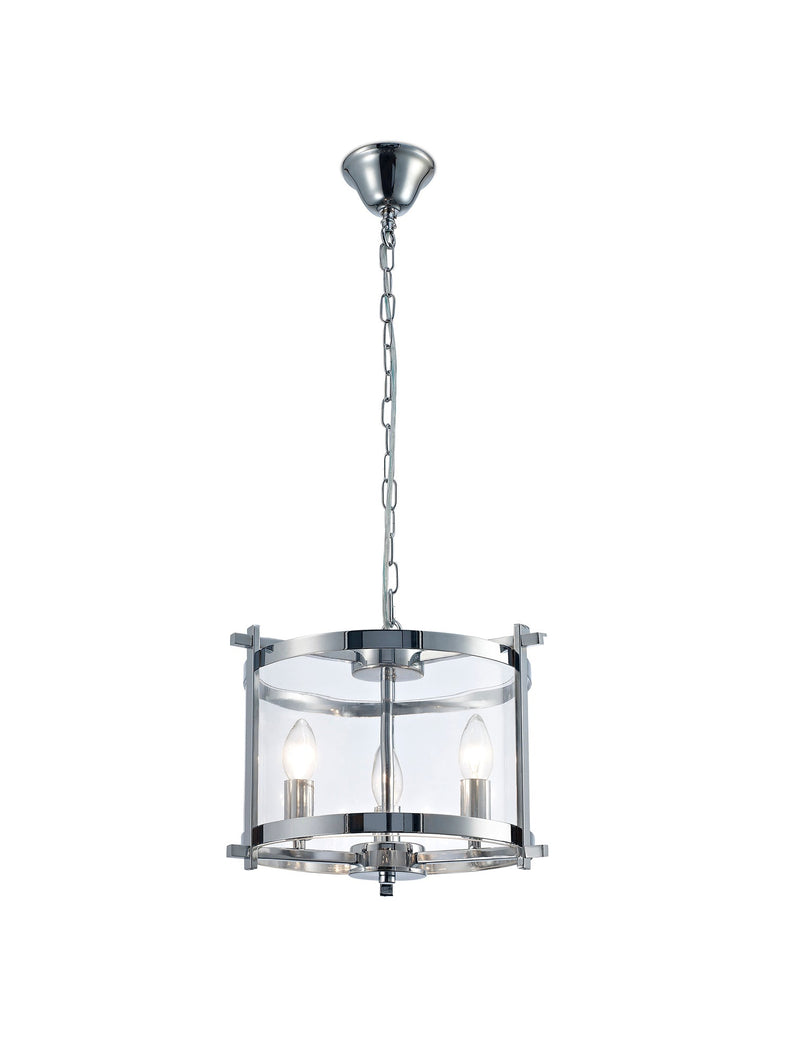 Deco Nolan Single Small Pendant 3 Light E14 Polished Chrome/Clear Glass • D0087