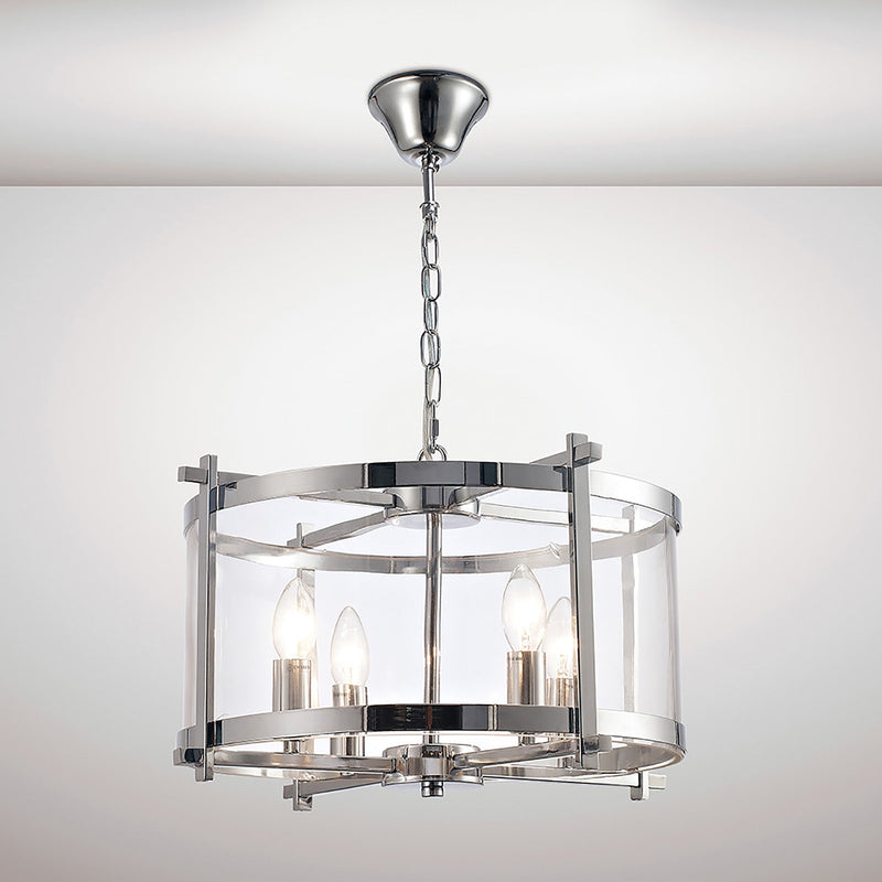 Deco Nolan Single Medium Pendant 4 Light E14 Polished Chrome/Clear Glass • D0089