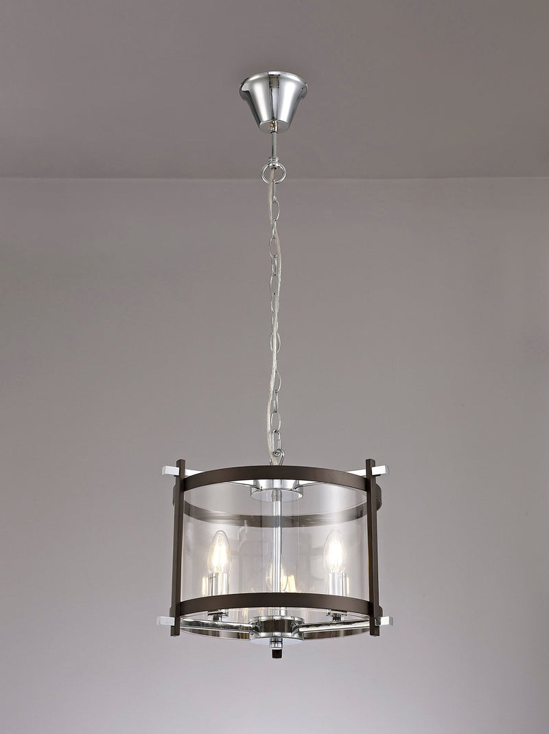 Deco Nolan Single Small Pendant 3 Light E14 Black/Polished Chrome/Clear Glass • D0564