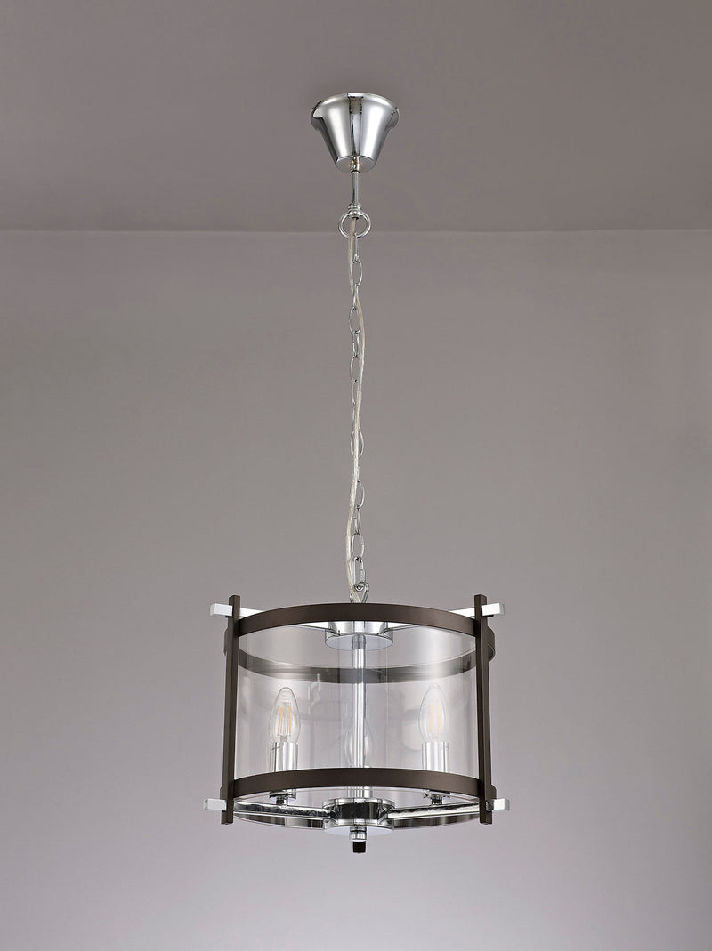 Deco Nolan Single Small Pendant 3 Light E14 Black/Polished Chrome/Clear Glass • D0564