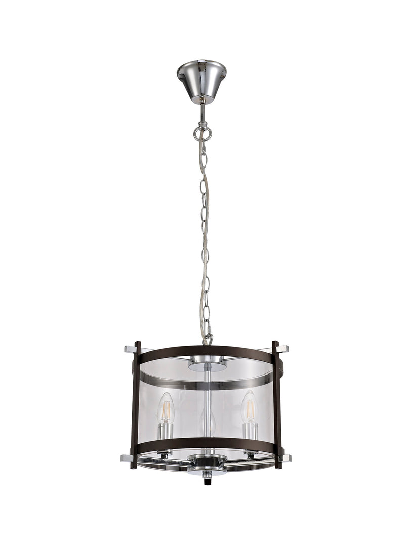 Deco Nolan Single Small Pendant 3 Light E14 Black/Polished Chrome/Clear Glass • D0564