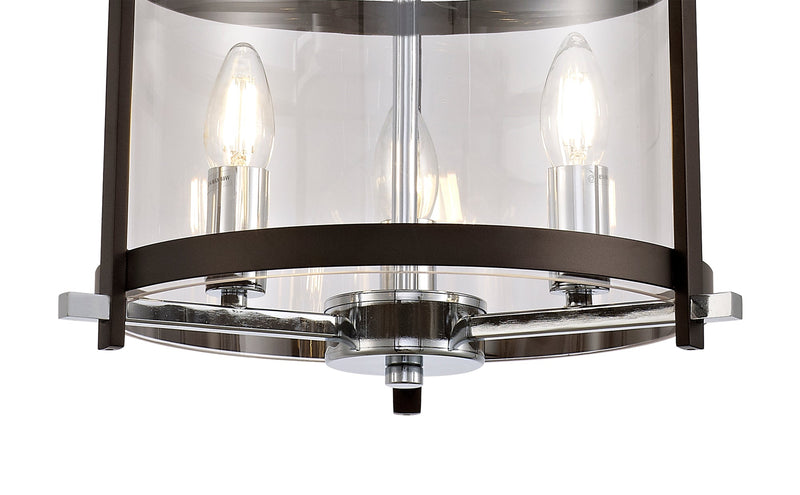 Deco Nolan Single Small Pendant 3 Light E14 Black/Polished Chrome/Clear Glass • D0564