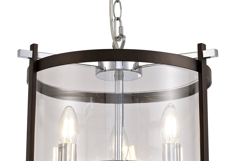 Deco Nolan Single Small Pendant 3 Light E14 Black/Polished Chrome/Clear Glass • D0564
