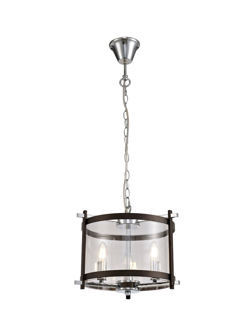 Deco Nolan Single Small Pendant 3 Light E14 Black/Polished Chrome/Clear Glass • D0564