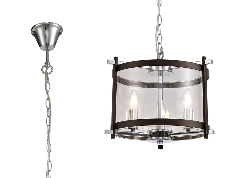 Deco Nolan Single Small Pendant 3 Light E14 Black/Polished Chrome/Clear Glass • D0564