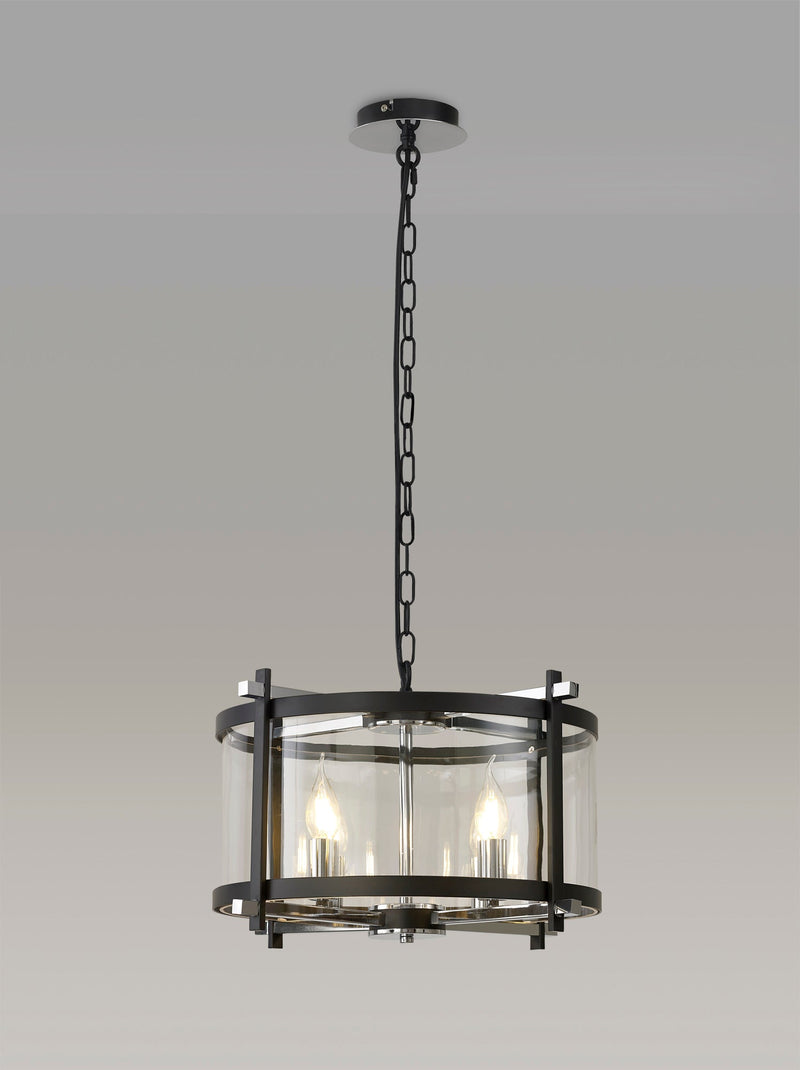 Deco Nolan Single Medium Pendant 4 Light E14 Black With Polished Chrome Detail And Clear Glass • D0640