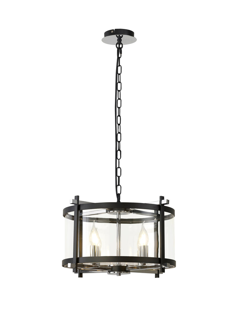 Deco Nolan Single Medium Pendant 4 Light E14 Black With Polished Chrome Detail And Clear Glass • D0640
