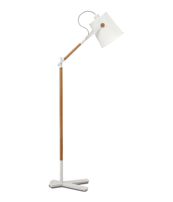 Mantra M4920 Nordica Floor Lamp With White Shade 1 Light E27, Matt White/Beech With Ivory White Shade • M4920