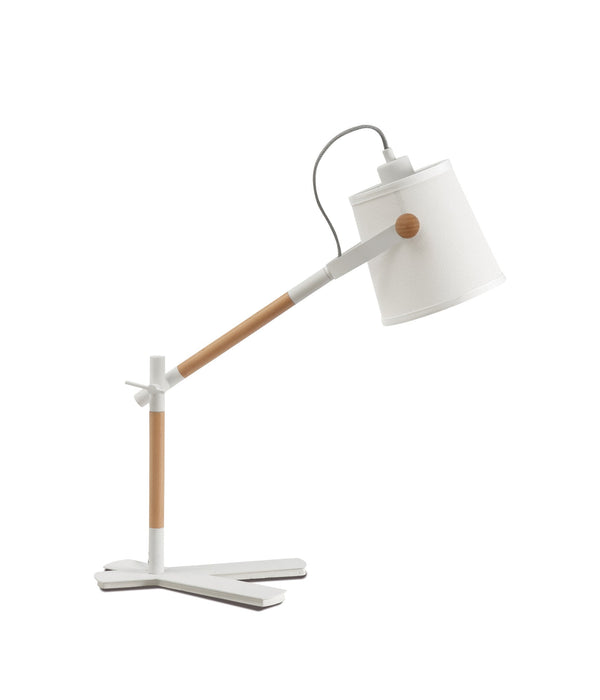 Mantra M4922 Nordica Table Lamp With White Shade 1 Light E27, Matt White/Beech With Ivory White Shade • M4922