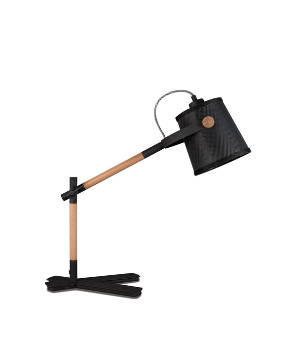 Mantra M4923 Nordica Table Lamp With Black Shade 1 Light E27, Matt Black/Beech With Black Shade • M4923