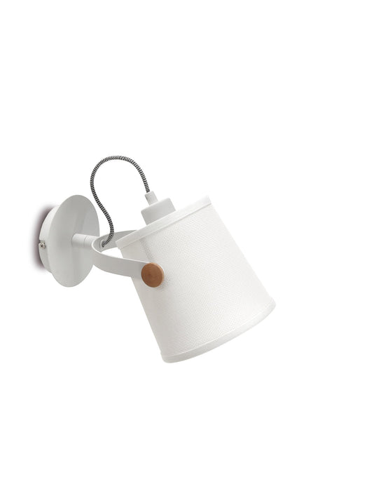 Mantra M4924 Nordica Wall Lamp With White Shade 1 Light E27, Matt White/Beech With Ivory White Shade • M4924