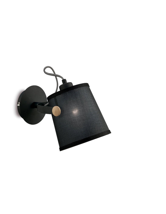 Mantra M4925 Nordica Wall Lamp With Black Shade 1 Light E27, Matt Black/Beech With Black Shade • M4925