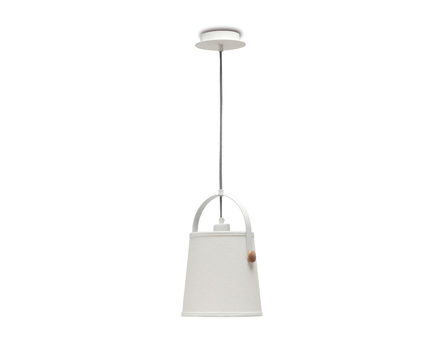 Mantra M4926 Nordica Pendant With White Shade 1 Light E27, Matt White/Beech With Ivory White Shade • M4926