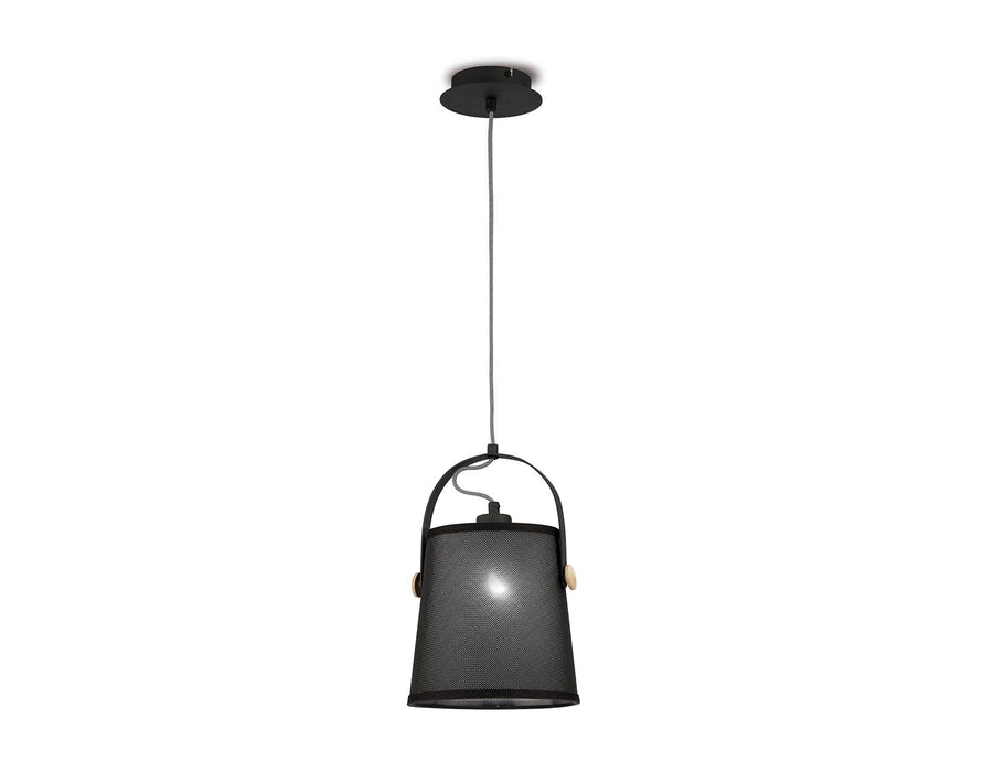 Mantra M4927 Nordica Pendant With Black Shade 1 Light E27, Matt Black/Beech With Black Shade • M4927