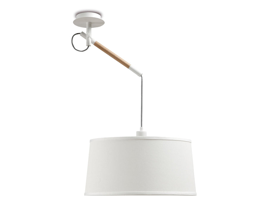 Mantra M4928 Nordica Multi Position Pendant With White Shade 1 Light E27, Matt White/Beech With Ivory White Shade • M4928