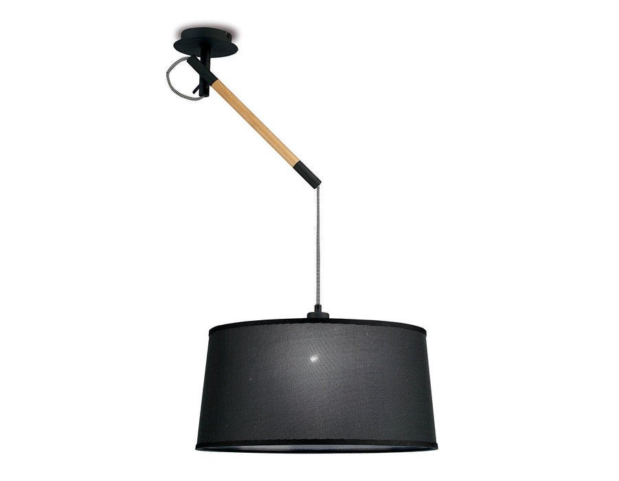 Mantra M4929 Nordica Multi Position Pendant With Black Shade 1 Light E27, Matt Black/Beech With Black Shade • M4929