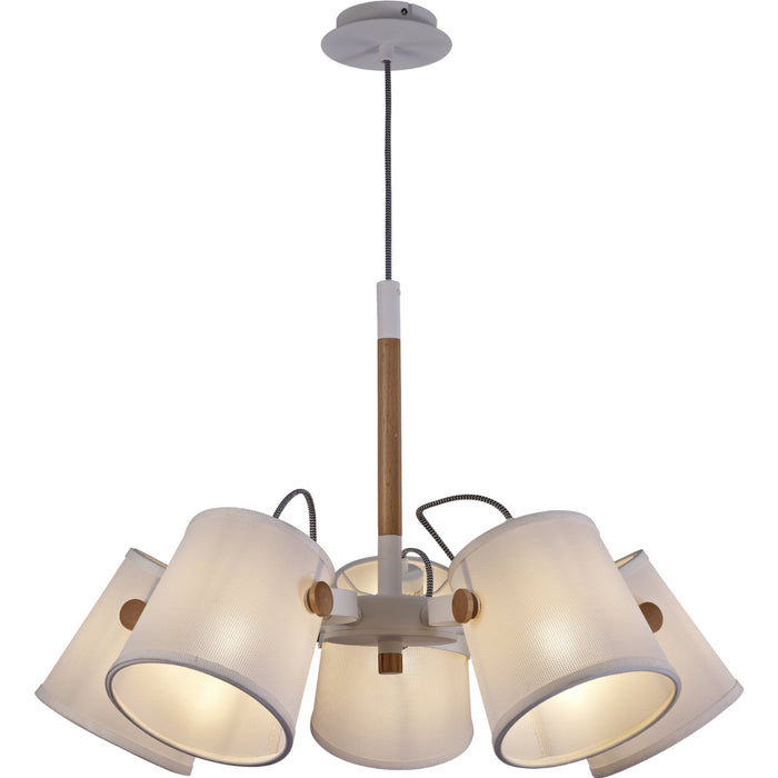 Mantra M5460 Nordica II Position Pendant 5 Light 5x23W E27, White/Beech With White Shades • M5460