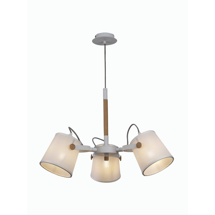 Mantra M5461 Nordica II Position Pendant 3 Light 3x23W E27, White/Beech With White Shades • M5461