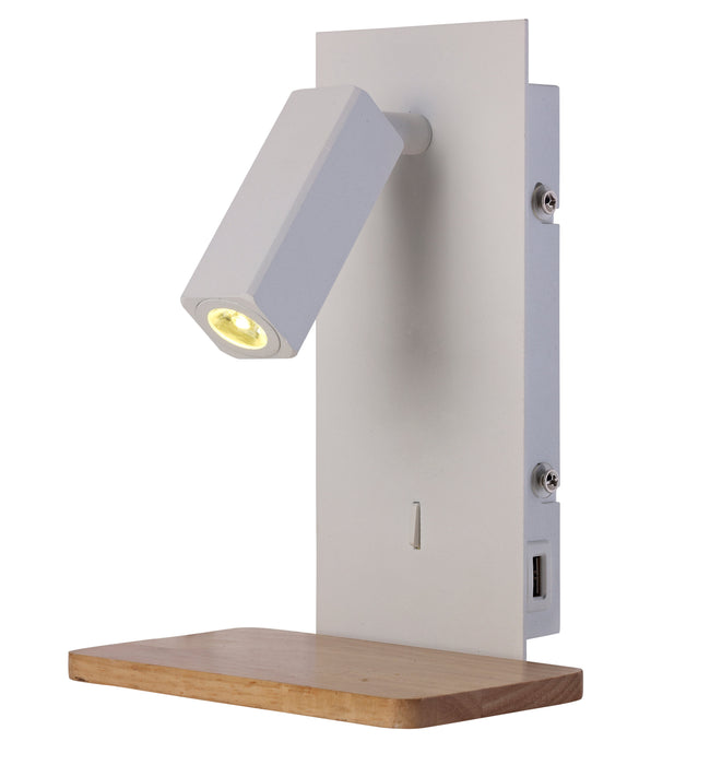 Mantra M5463 Nordica II Position Wall Light With USB Socket, 180lm, 1x3W 3000K LED White/Beech, 3yrs Warranty • M5463