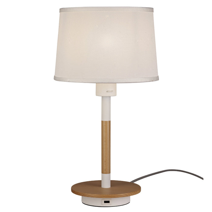 Mantra M5464 Nordica II Table Lamp With USB Socket, 1x23W E27, White/Beech With White Shade • M5464