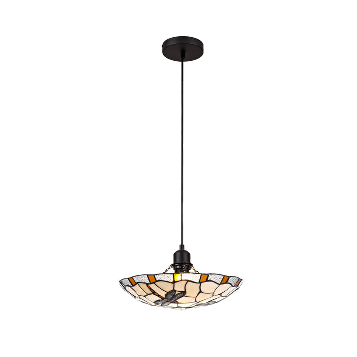 Regal Lighting SL-1345 1 Light 35cm Tiffany Pendant  Amber And Cream With Clear Crystal Shade