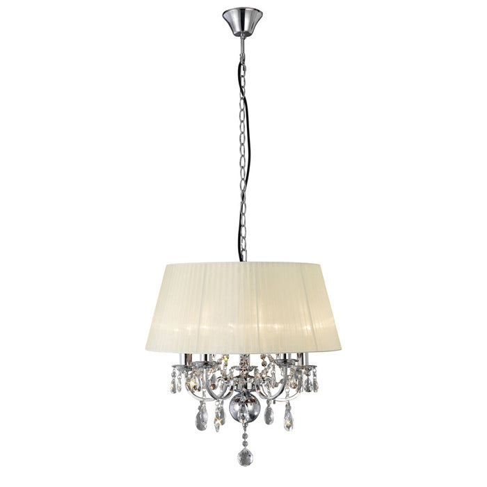 Diyas Olivia Pendant With Ivory Cream Shade 5 Light E14 Polished Chrome/Crystal • IL30045/CR