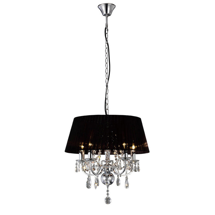 Diyas Olivia Pendant With Black Shade 5 Light E14 Polished Chrome/Crystal • IL30045