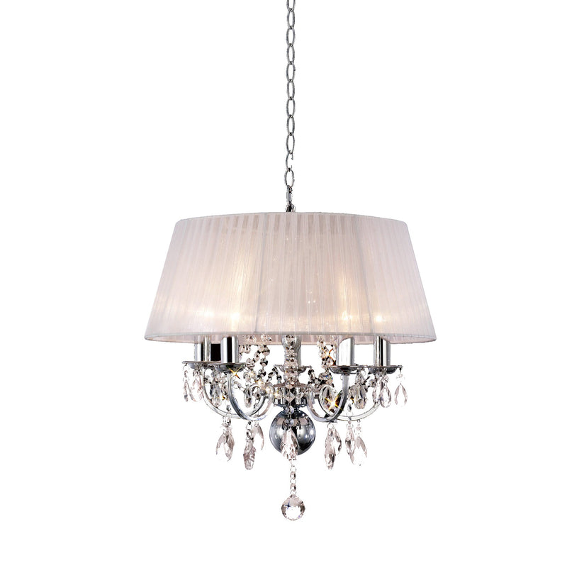 Diyas Olivia Pendant With White Shade 5 Light E14 Polished Chrome/Crystal • IL30046