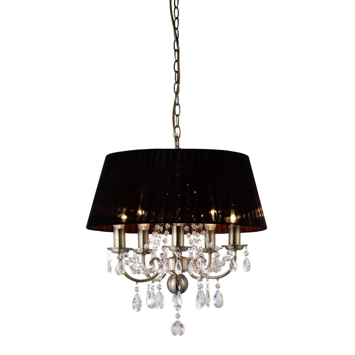 Diyas Olivia Pendant With Black Shade 5 Light E14 Antique Brass/Crystal • IL30047/BL