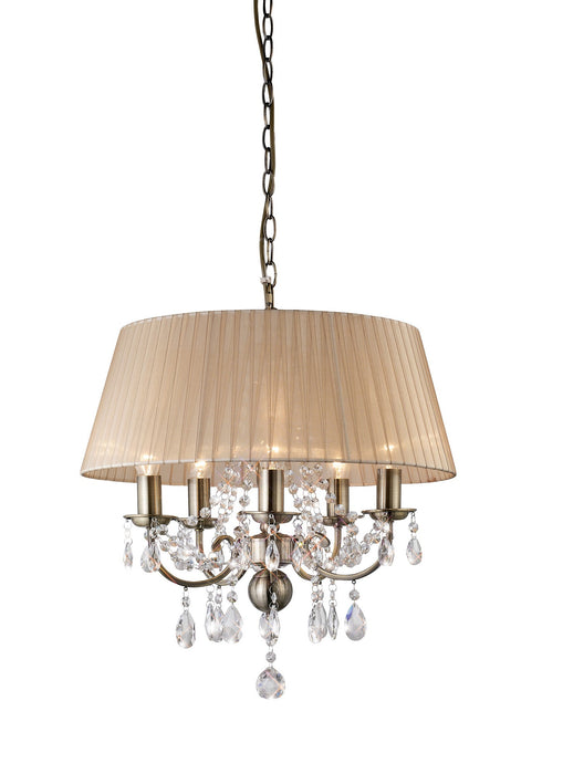 Diyas Olivia Pendant With Soft Bronze Shade 5 Light E14 Antique Brass/Crystal • IL30047