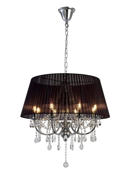 Diyas Olivia Pendant With Black Shade 8 Light E14 Polished Chrome/Crystal • IL30056/BL