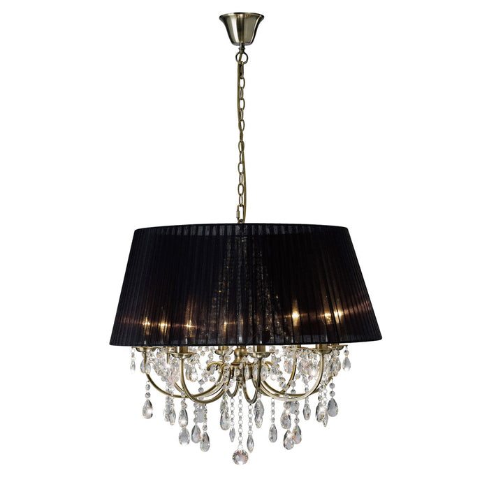 Diyas Olivia Pendant With Black Shade 8 Light E14 Antique Brass/Crystal • IL30057/BL