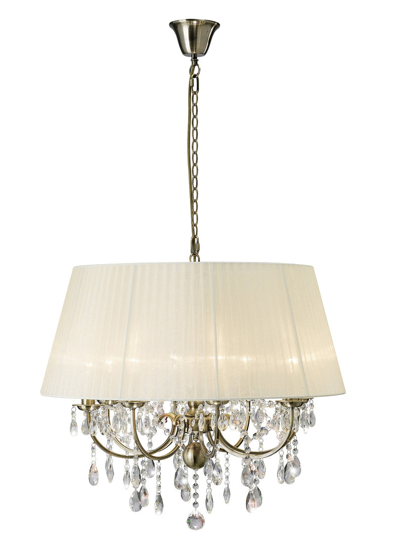 Diyas Olivia Pendant With Cream Shade 8 Light E14 Antique Brass/Crystal • IL30057/CR