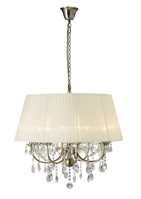 Diyas Olivia Pendant With Cream Shade 8 Light E14 Antique Brass/Crystal • IL30057/CR