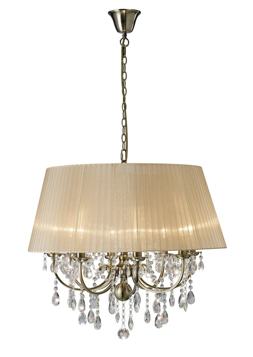 Diyas Olivia Pendant With Soft Bronze Shade 8 Light E14 Antique Brass/Crystal • IL30057/SB