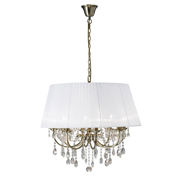 Diyas Olivia Pendant With White Shade 8 Light E14 Antique Brass/Crystal • IL30057/WH