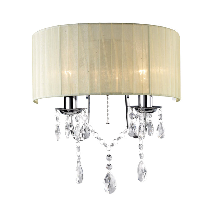 Diyas Olivia Wall Lamp Switched With Ivory Cream Shade 2 Light E14 Polished Chrome/Crystal • IL30061/CR