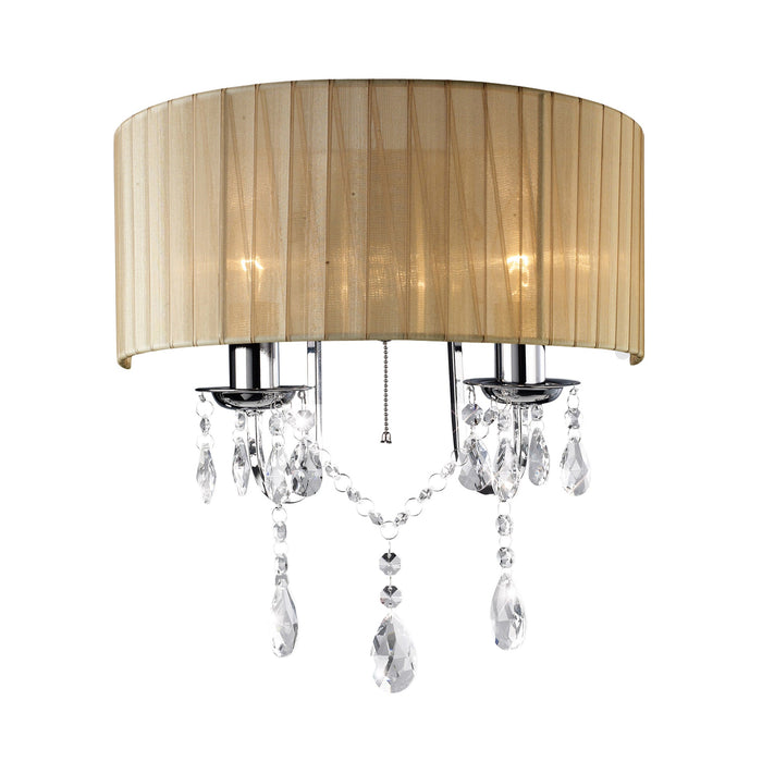 Diyas Olivia Wall Lamp Switched With Soft Bronze Shade 2 Light E14 Polished Chrome/Crystal • IL30061/SB