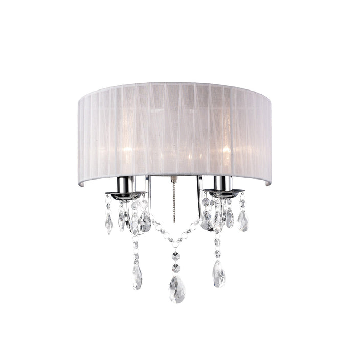 Diyas Olivia Wall Lamp Switched With White Shade 2 Light E14 Polished Chrome/Crystal • IL30061/WH