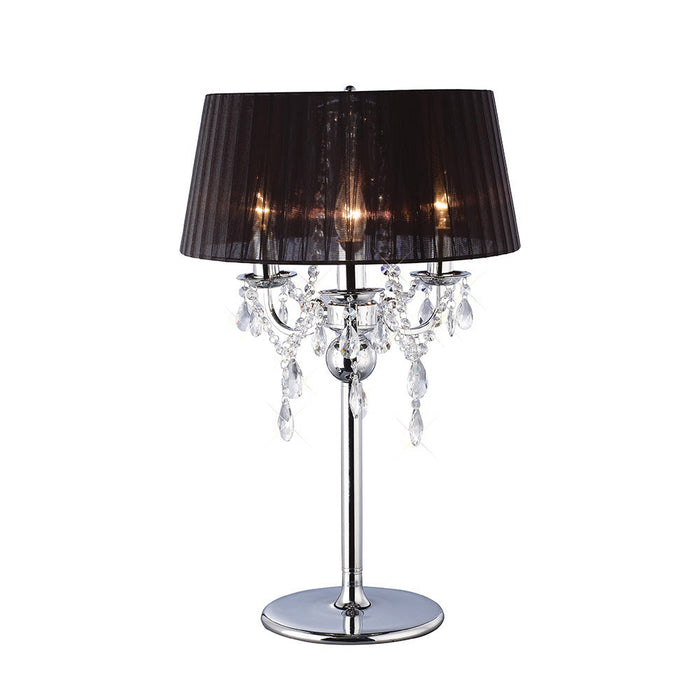 Diyas Olivia Table Lamp With Black Shade 3 Light E14 Polished Chrome/Crystal • IL30062/BL