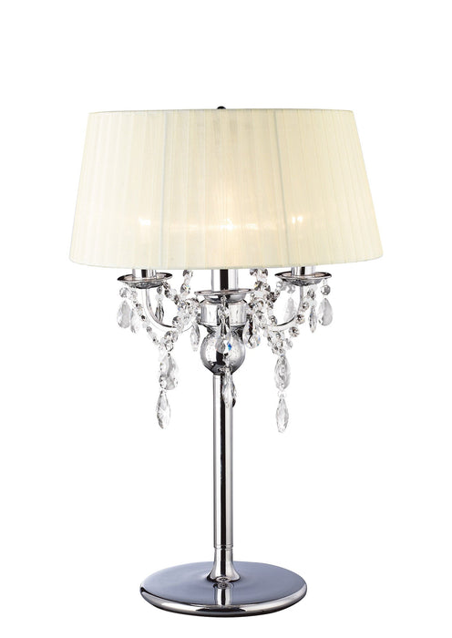Diyas Olivia Table Lamp With Ivory Cream Shade 3 Light E14 Polished Chrome/Crystal • IL30062/CR